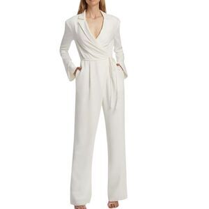 Cinq a Sept Ivory Holiday Macie Wrap Jumpsuit Size 6